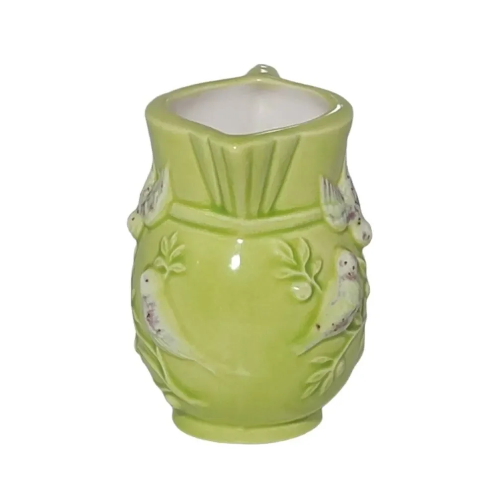 Italian Creamer Mini Ceramic Stoneware Lime Green Small Jug Pitcher With 3D Bird